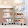 Movable Shelf with Wheels Multi-tiers Storage Rack Rolling Cart Transparent Basket Organizer Trolley for Snacks Cosmetics Bathroom