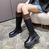 2024 Winter Women Boots Women Shoes Leather Shoes Round Toe Thick Heel Platform Boots Retro Long Boots Women Knee High Boots