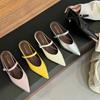 Fashion High Quality Pointed Toe Patent Leather Women Sandal Fashion Narrow Band Buckle Slide Sandals Elegant Comfort Heeled Shoes Woman