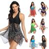Women Split Printed Mesh Skirt Swimsuit