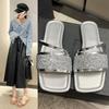 Bright Diamond Casual Summer Women's Slippers Flat Bottom Fashionable Women's Head One Line Cool Slippers Large 42 Slippers