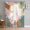 Boho Abstract Leaves Plants Tulle Curtains For Living Room Sheer Curtain For Bedroom Kitchen Blinds Voile Curtains
