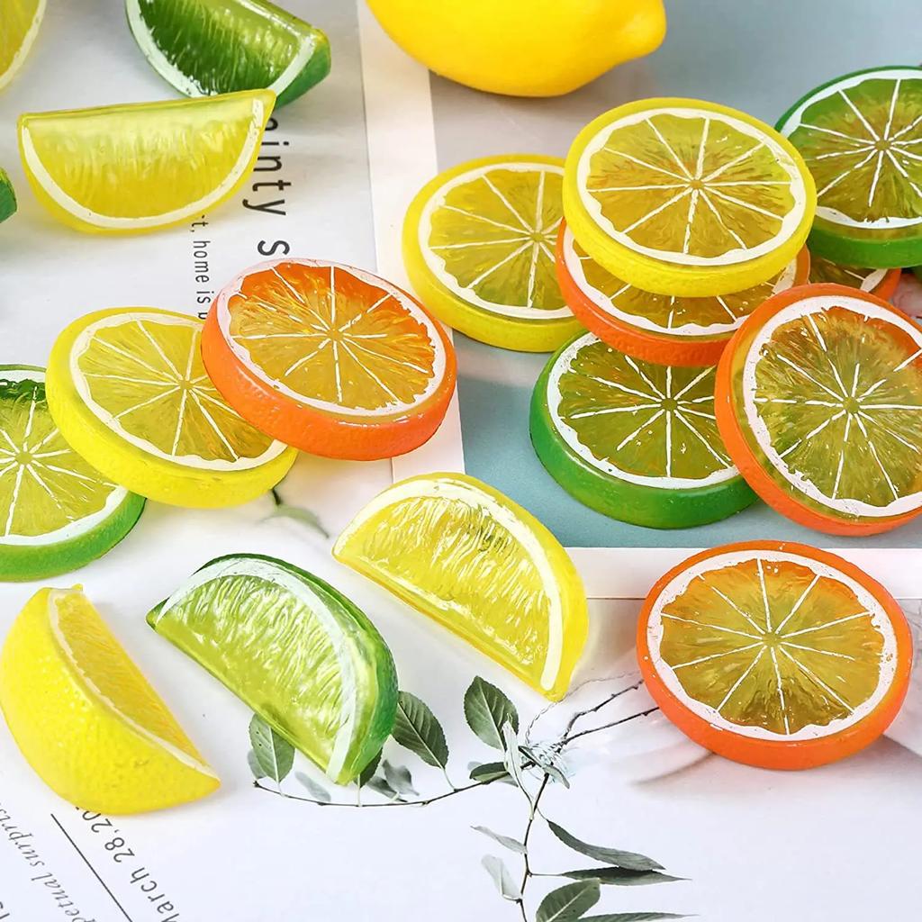 2pcs Artificial Plastic Lemon Slices 1/4 Orange Citrus Fake Fruit Slices Home Tabletop Decoration Advertising Photography Photo Props