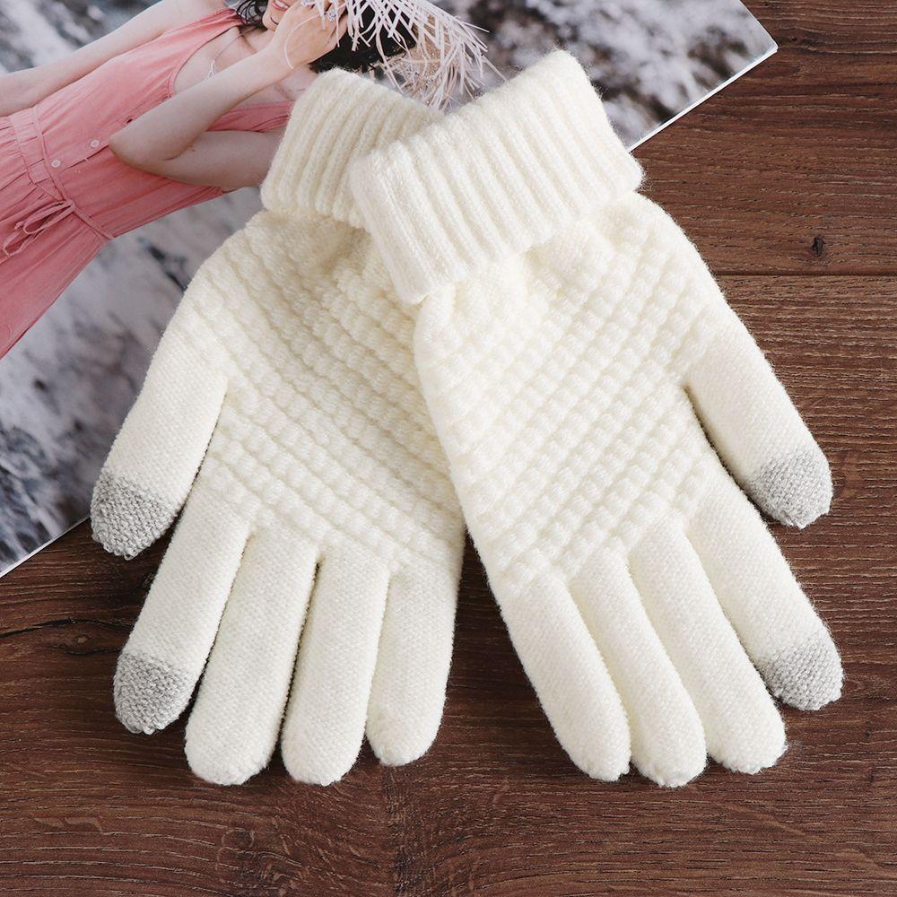Girls Winter Warm Mittens Knitted Wool Touch Screen Full Finger Women Gloves