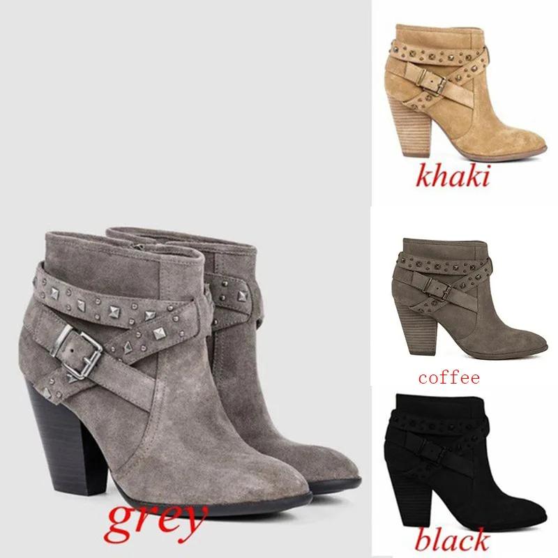 Autumn Winter Women Boots Zipper Rivet  Suede Women Winter Boots Cotton Ankle  Women's Shoes Round Toe Shoes 2024