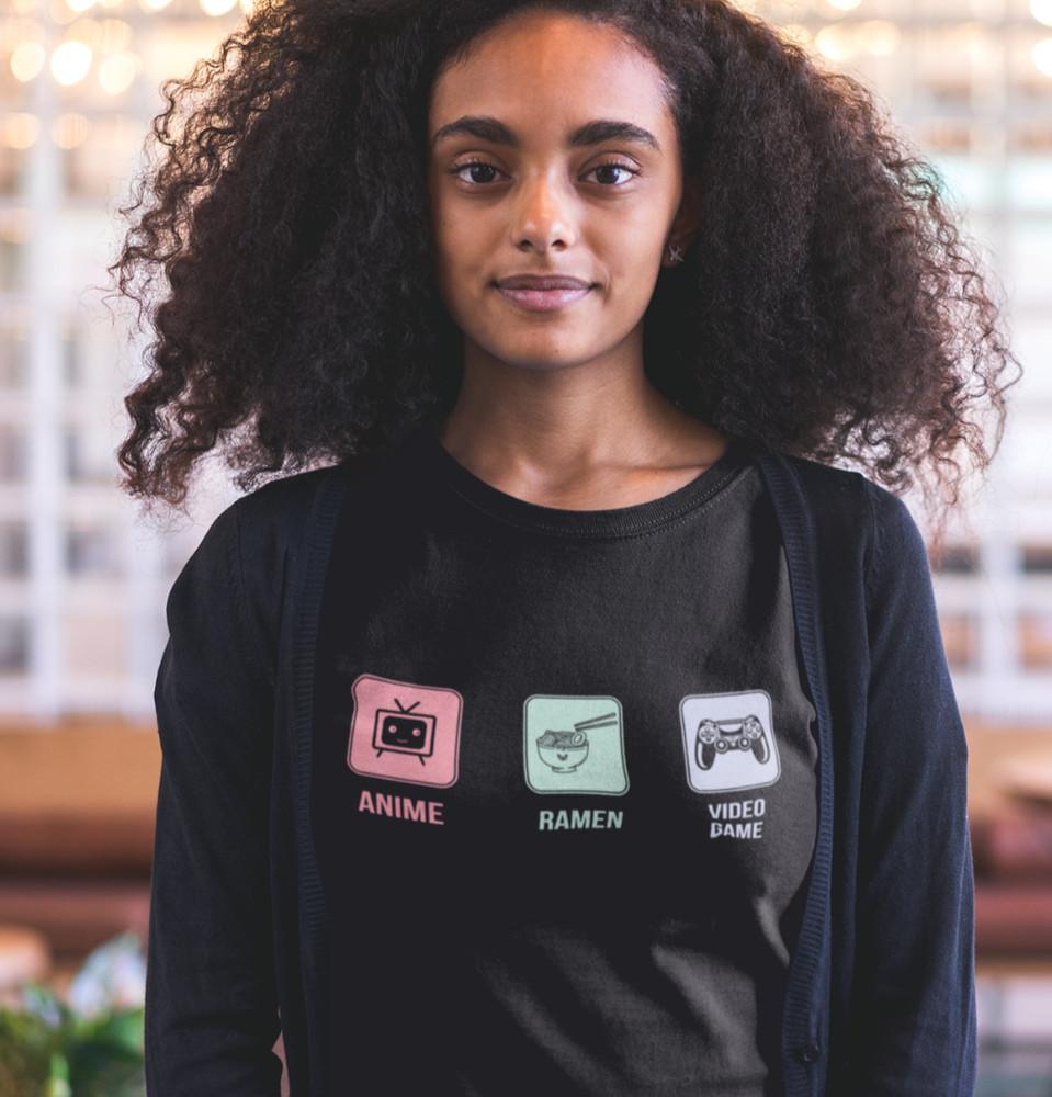 Anime-Ramen-Video-Game Otaku Anime Fan Damen Oversize Shirt Baumwolle