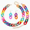 Acrylic Chunky Chain Necklace for Women Bohemain Chains Choker Earrings Bracelet Jewelry Set