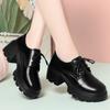 Platform British Black Women's Leather Shoes Fashionable Foreign Style Lace-up Thick Heel Women's Shoes New Comfortable Single Shoes