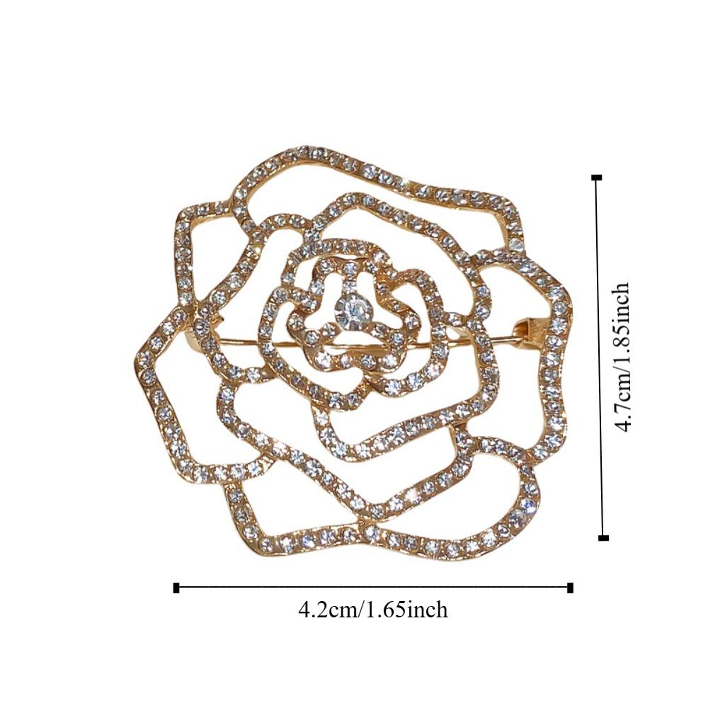 Korean Style Suit Collar Pin Full Rhinestone Rhinestone Brooch Hollow Camellia Brooch Decoration