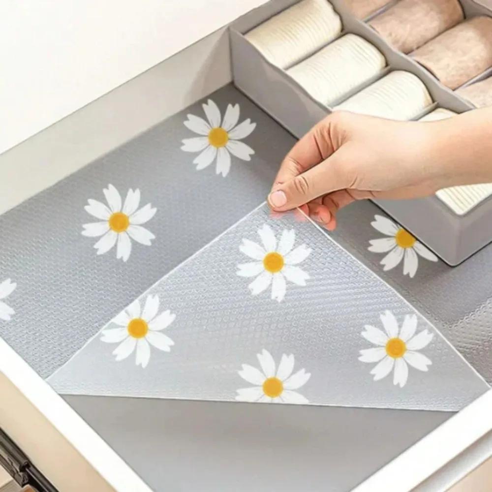 1 Roll EVA Waterproof Fridge Pad Cupboard Mat Daisy Shelf Liner For Kitchen Cabinets Easy Placemats Non-Adhesive Drawer Liner