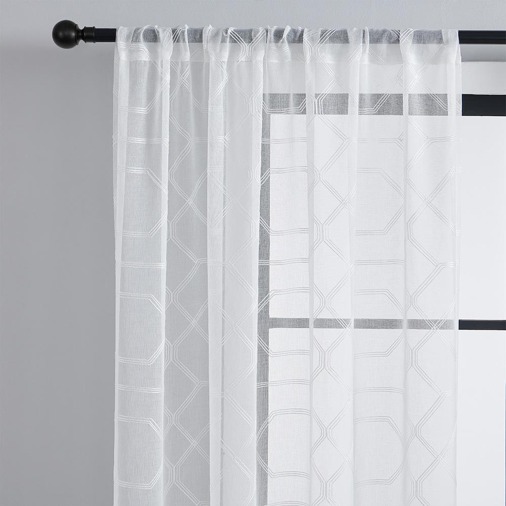 Geometric Embroidery Pastoral Korean Curtains Semi-Blackout Screen Curtain Finished Living Room Bedroom Window Screen