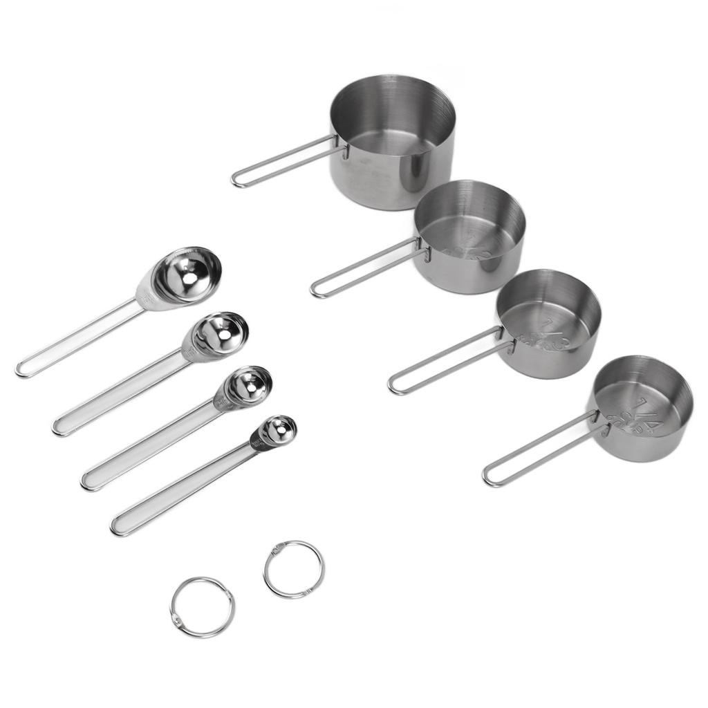 8Pcs Stainless Steel Measuring Cups and Spoons with Handles Stackable Kitchen Cooking Baking Measuring Cup Tools