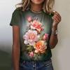 Summer Round Neck Women's T-shirt Fashion 3D Printed Flower Pattern Top Comfortable Loose Short Sleeve T-shirt