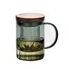 PIGE HOME 400ml Filter Cup Heat-resistant Glass Tea Cup with Filter and Wooden Lid Anti-scald Handle Glass Cup Drinking Cup