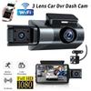 1080P Car Dashcam 3 Channel Car DVR Front and Rear View Camera WIFI Video Recorder Parking Monitor Black Box Night Version Dash Cam for Cars