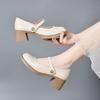 Round Head Mary Jane Shoes Women's Spring and Summer New Light Mouth One-word Thick Heel Single Shoes Four Seasons College Style High Heels