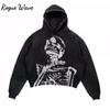 RogueWave Punk Style Skull Washed Long Sleeve Pullover Hoodie Hip Hop Retro Street Loose Oversized Sweatshirt Harajuku Gothic Top