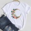 (Asian Size) Women Print Tee Moon Flower Lovely 90s Trend Top Clothing Fashion Tshirt Lady Female Casual Short Sleeve Graphic T-shirt