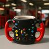 Ceramic Coffee Mug Racing Steering Wheel Pattern Ergonomic Handle Mug Non-Slip Bottom Coffee Cup Christmas Present