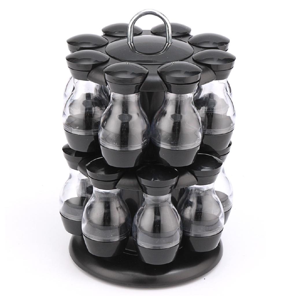 16Pcs Condiment Sets 360 Rotating Spice Jar Rack Kitchen Cruet Condiment Bottle Coffee Sugar Seal Jar Container Castor