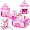 Kids Tent 3 In 1 Ball Pool Stylish Tent Girls Indoor Tent 3 Piece Set Tent Princess Tent Ball House with Tunnel and Basket Net Foldable Kids Tent