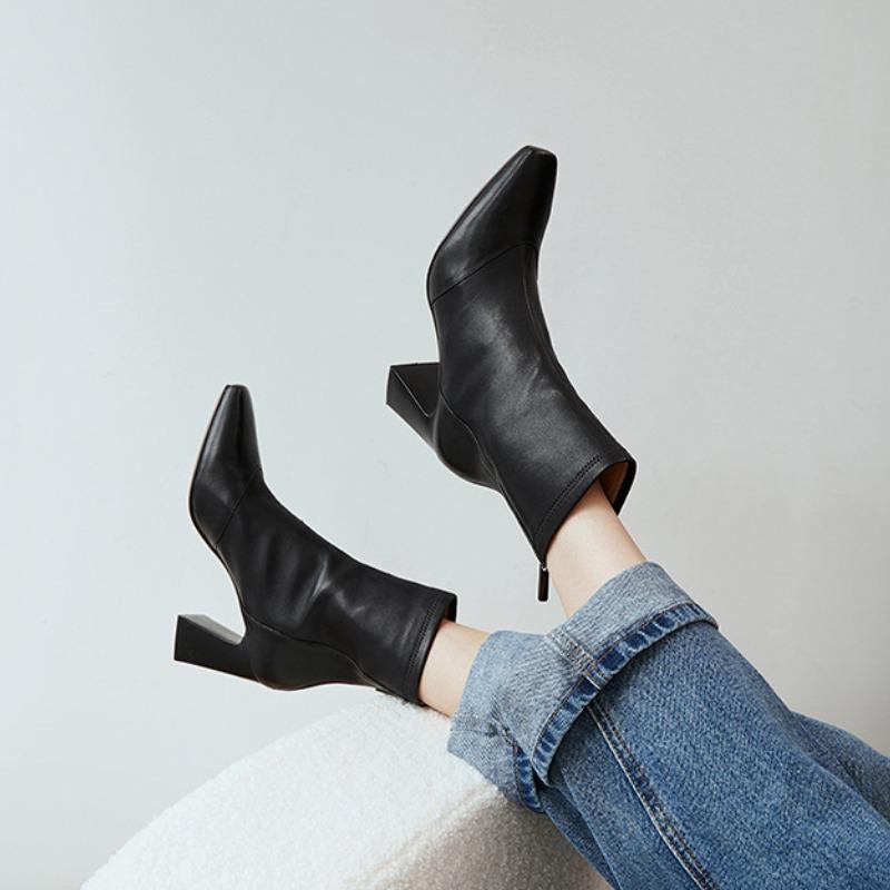 Модные зимние кожаные женские ботильоны на толстой подошве с острым носком на среднем каблуке, элегантная обувь 2025 года, модные туфли-лодочки в готическом стиле, челси, Botas De Mujer