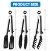 3pcs Silicone Kitchen Cooking Tongs Set Stainless Steel Nonstick Food Tongs Non-Slip Cooking Clip Clamp BBQ Salad Grill Tools