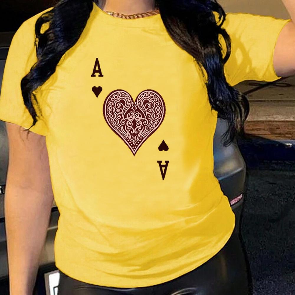 Summer Round Neck Red Peach A Printed Top Fashionable Casual Pure Cotton Short Sleeved Women's T-shirts