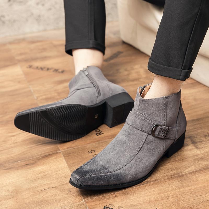 Retro Autumn Winter Chelsea Boots Men Winter Casual Oxfords Shoes Male High Top Sneakers Western Ankle Boots High Heels Footwear