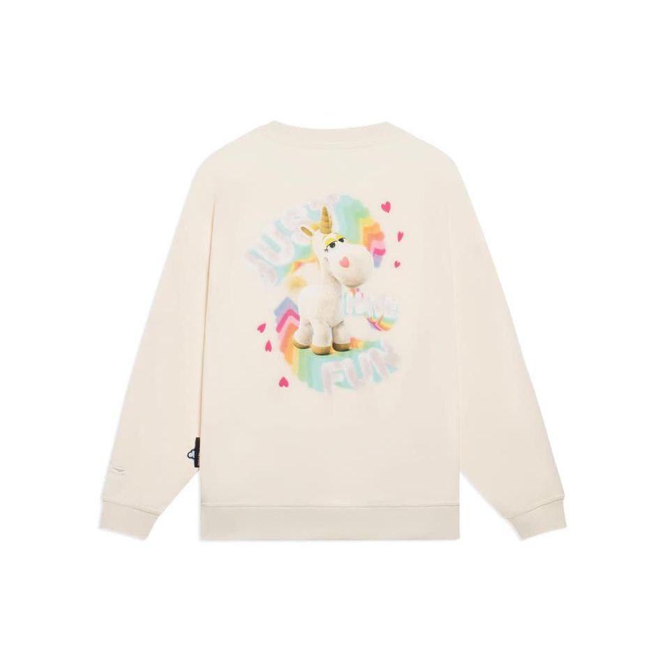 Li Ning Toy Story Series Logo Print Fleece Warm Loose Crew Neck Pullover Long Sleeve Sweatshirt Women Sweatshirt Off-White AWDSF36-2