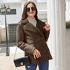 New Style Fur Integrated Lapel Plus Velvet Leather Coat for Women Autumn and Winter Mid-length Coat Suede Jacket for Women