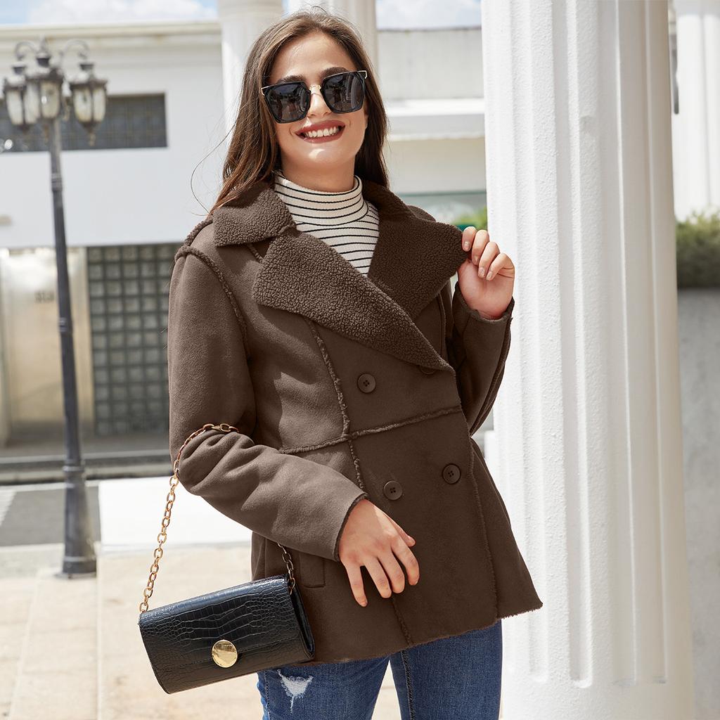 New Style Fur Integrated Lapel Plus Velvet Leather Coat for Women Autumn and Winter Mid-length Coat Suede Jacket for Women