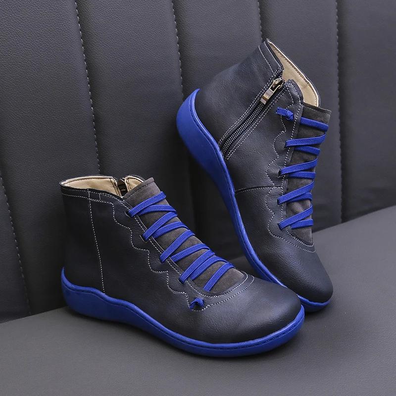 New Snow Boots  Women Winter Leather Ankle Spring Flat Shoes Woman Short Vintage Boots with Fur for Women Lace Up Goth Shoes