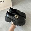 Small Inner Height Increase Thick Heel Loafers Women's 2025 New Round Head Platform Buckle Leather Small Leather Shoes Single Shoes