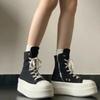 Women Casual Designer Elevator Shoes Lace Up High Street Autumn Flats Black Boots Punk High Top Sneakers Canvas Platform Heels