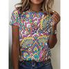 Retro Style 3D Printed T-shirts with Fashionable Round Neck Short Sleeved Top Featuring Ethnic Patterns Women's T-shirts