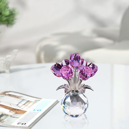 Yousheng Faux Crystal Rose Flower Ornament Handmade Bouquet Figurine Mini Flower Vase Decoration Wife Girlfriend Women Wedding Anniversary Birthday