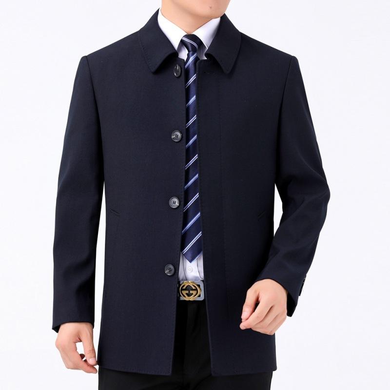 Autumn and Winter Buttoned Wool Cadre Jacket Middle-aged Business Executive Leaders Men's Jacket Lapel Dad Jacket
