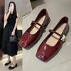 New Women's Red Black Mary Janes Shoes High Quality Leather Low Heel Dress Shoes Square Toe Shallow Buckle Strap Women's Shoes