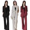 3 Pcs/Set Lady Formal Suit Coat Pants Set Turn-down Collar Button Decor Long Sleeves Jacket Loose Pure Color Trousers Casual Commuting Business Outfit