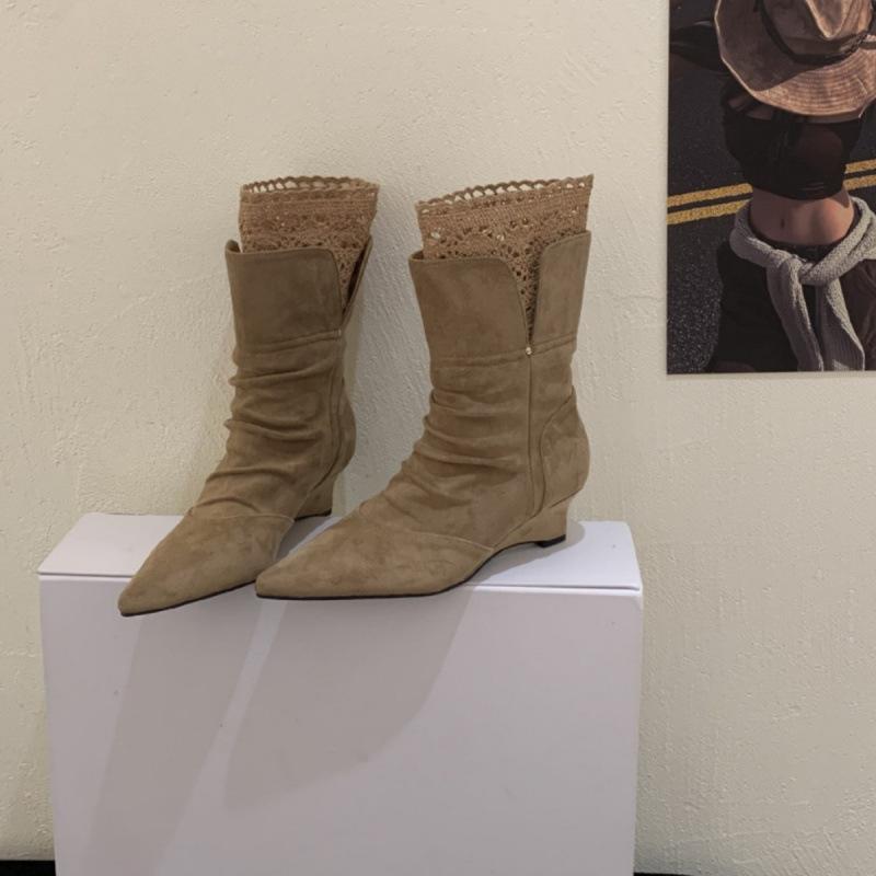 New Lace French High Heel Long Fashion Boots Women's 2025 Autumn and Winter New Pointed Sweet Stacking Boots Boots