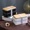 Wood Grain Lunch Box Large Capacity Double Layer Sealed Leak-proof Microwave Oven Bento Box Portable Food Storage Container