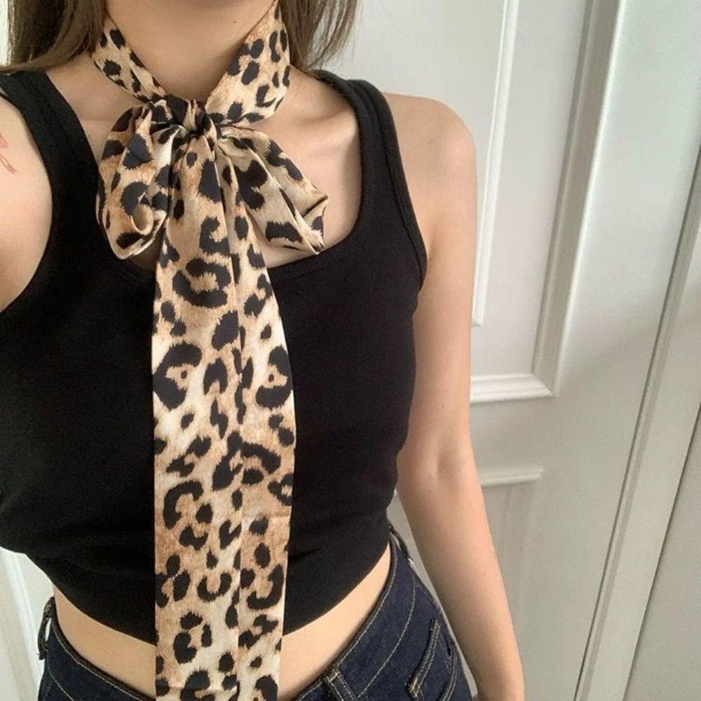 195*4cm Long Neck Scarf Leopard Print Neckerchief Retro Leopard Scarf Women