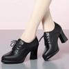 5.5cm 7.5cm Elegant Deep Mouth Soft Leather Shoes Woman Heeled Trend 2025 Block High Heels Gladiator Shoes for Office Model Mom