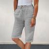 Women Summer Shorts Elastic Waistband Adjustable Drawstring Casual Pants with Pockets Solid Color Loose Fit Knee-length Pants