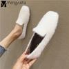 Mink Fur Flats Women Ballerinas Shoes Square Toe Plush Moccasins 2024 Winter Shoes Woman Comfy Hairy Slip On Loafers Big Size