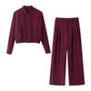 Spring 2025 Women's Round Neck Long Sleeve Jacket and Pants Set - European & American Style