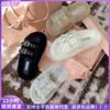 Double-breasted Flat Bottom Home Thick Bottom Fluffy Outer Wear Fluffy Slippers Women Autumn and Winter