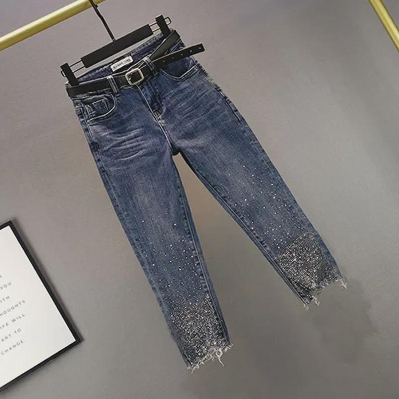 Summer 2024 Women's High-Waist Slim Fit Denim Pencil Jeans – Seven-Point Length