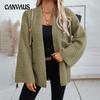 Women's  Autumn and Winter Plus Size Sweater Retro Mid-length V-neck Solid Colour Cardigan Knitwear